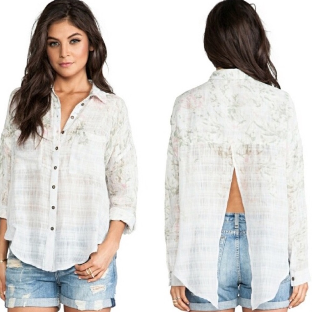 Free People Shibori Shirt Floral Siren Gauzy Top